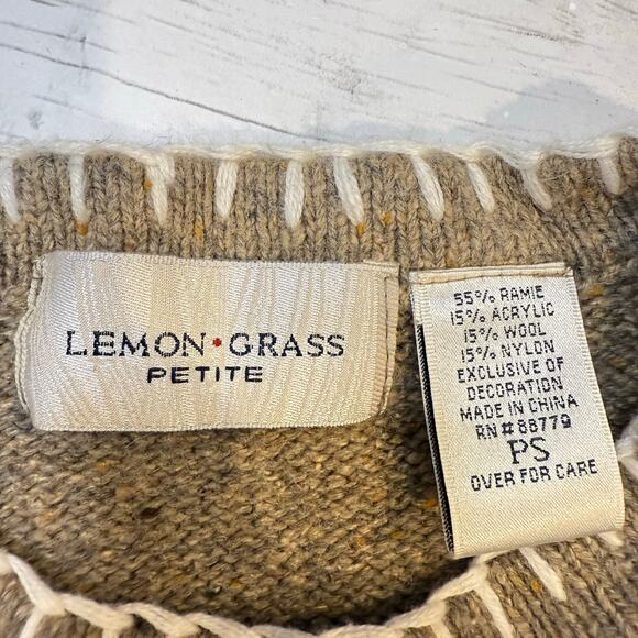 VTG Lemon Grass Petite Small tan Christmas Snowman Holiday Ugly Sweater embroid - Picture 3 of 7